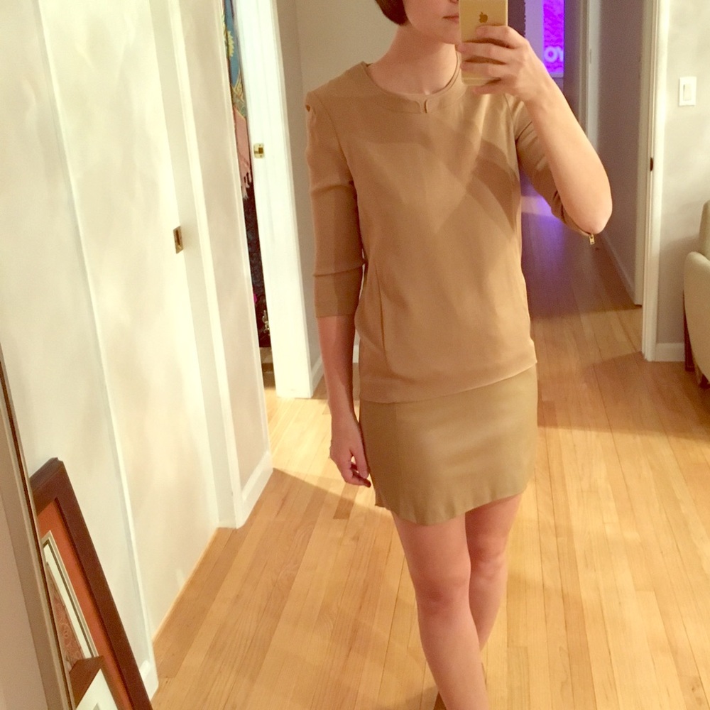 The Kooples Tan Leather Crepe Dress - Small